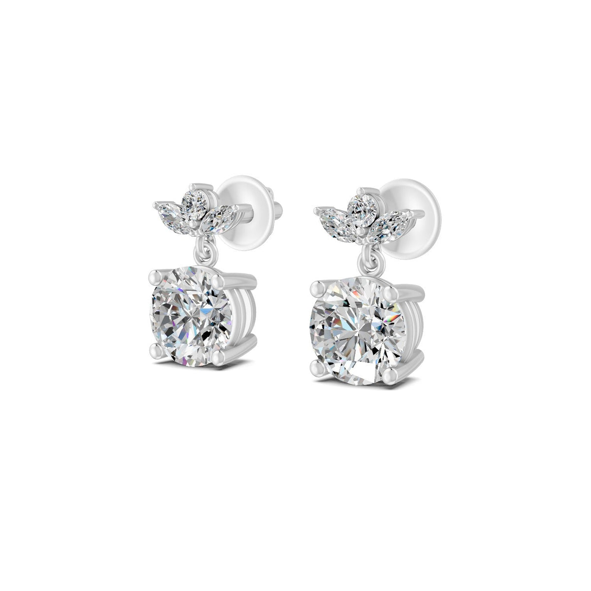 2.02 Ct Round Cut Moissanite Floral Drop Earrings 14K Yellow Gold Plated