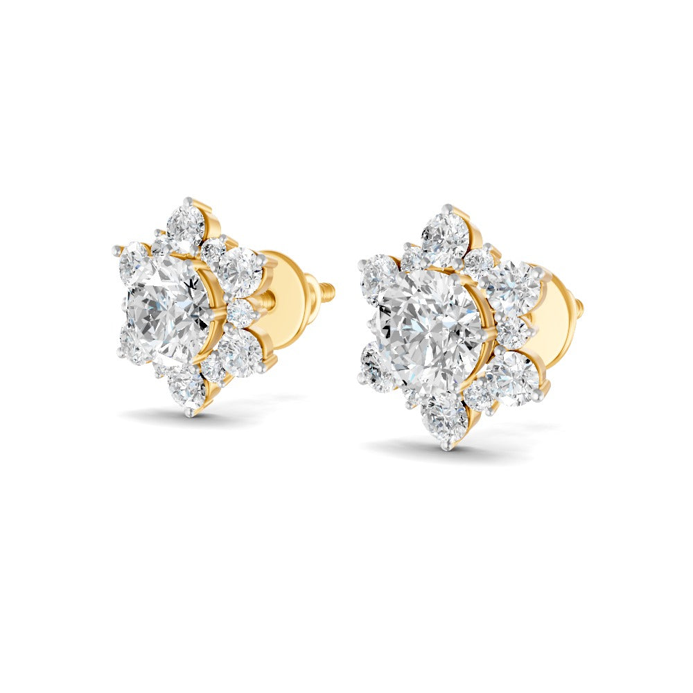 0.72 Ct Round Cut Moissanite Cluster Stud Earrings 14K Yellow Gold Plated