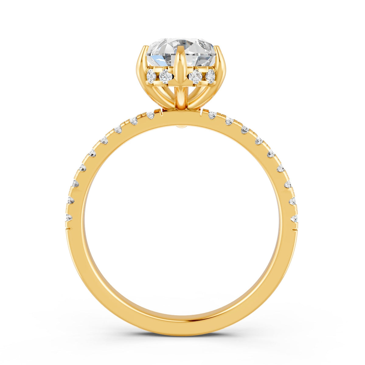 2.09Ct Pear Cut Moissanite Hidden Halo Engagement Ring 14K Gold Plated
