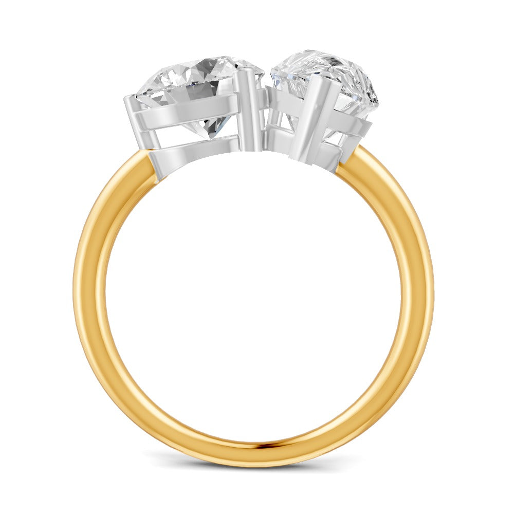 3.80 Ct Pear & Round Cut Real Moissanite Toi Et Moi Ring 14K Yellow Gold Plated