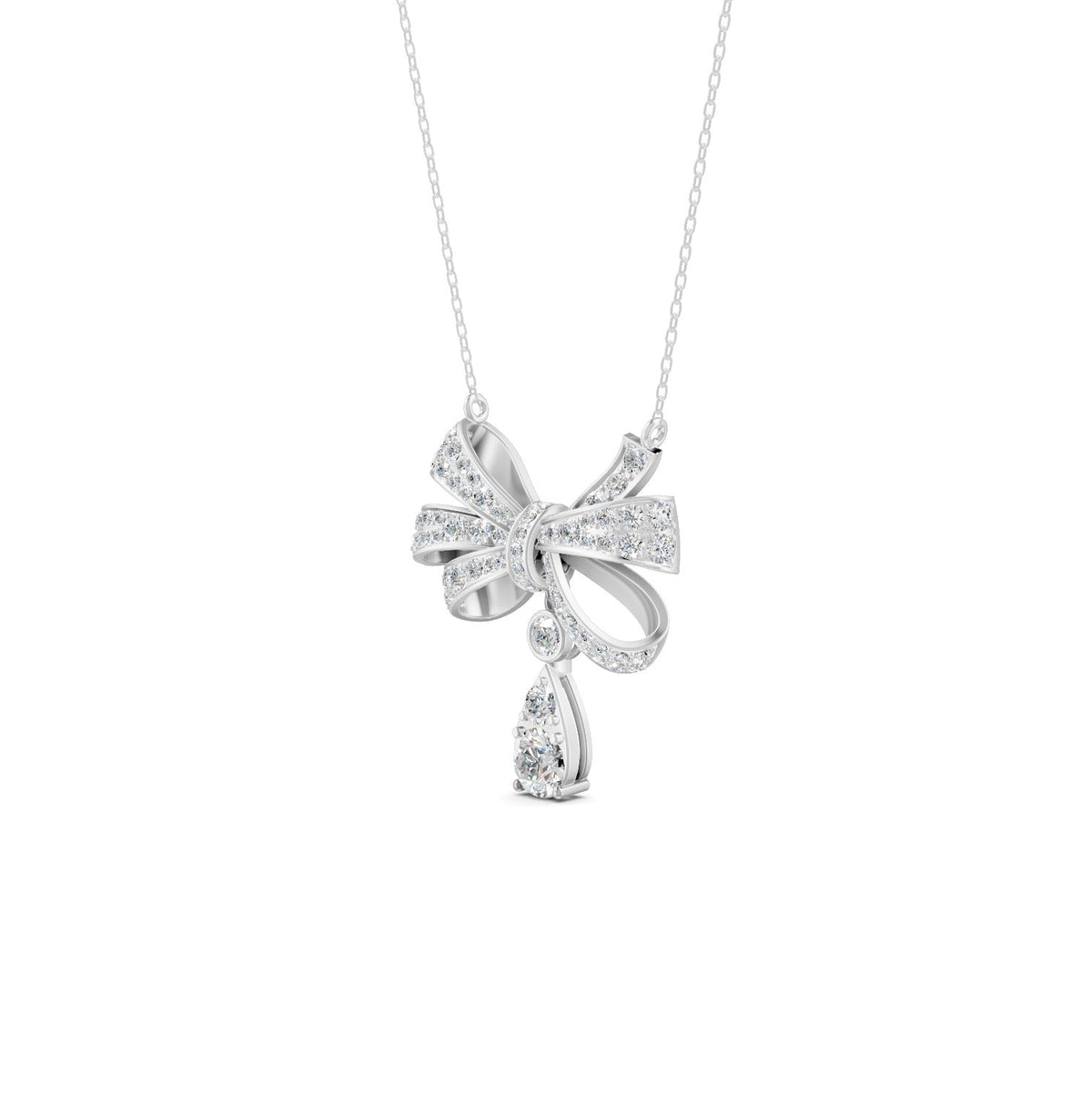1.69 Ct Round Cut Moissanite Bow Pendant Necklace In 14K Yellow Gold Pllated
