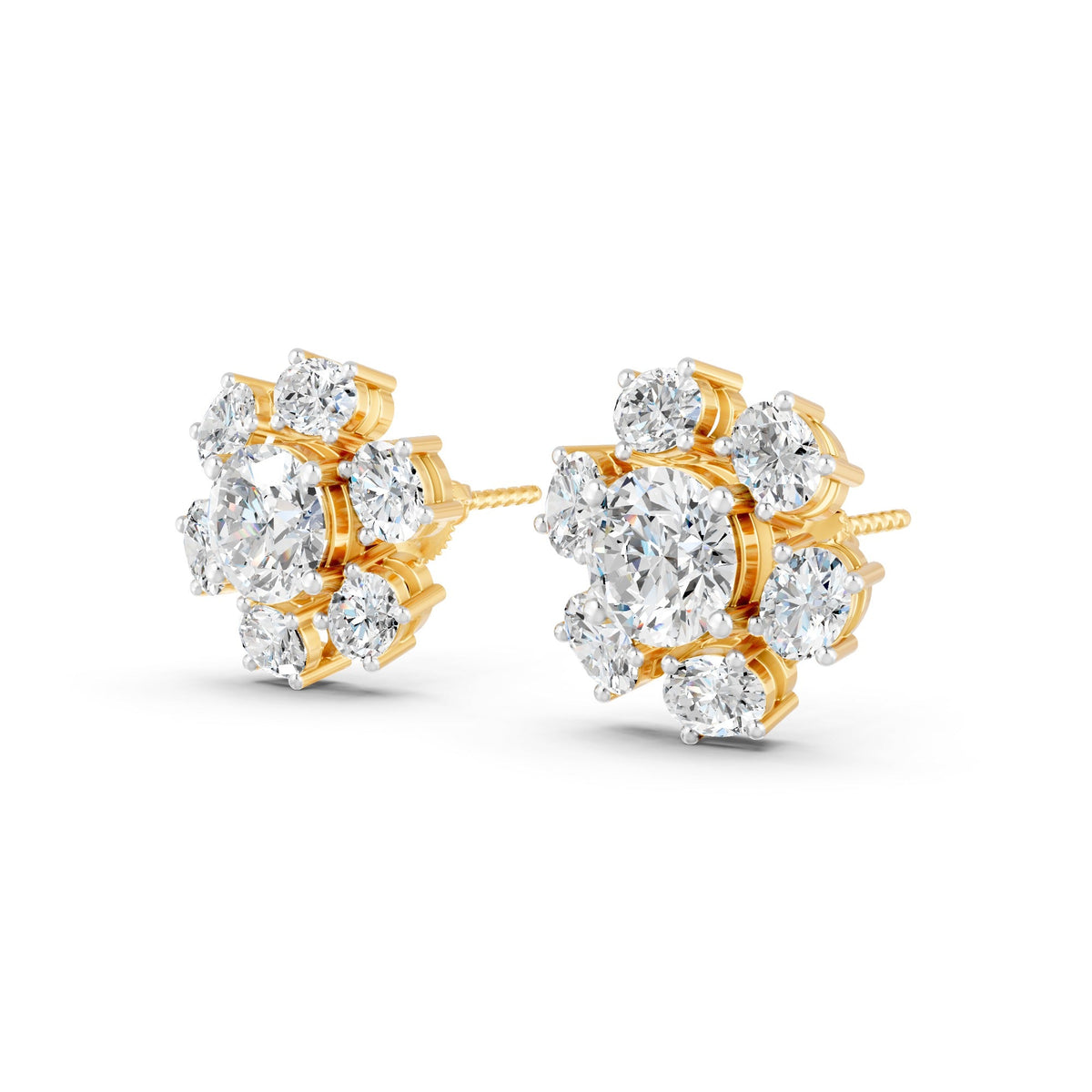 8.45Ct Rund & Oval Cut Moissanite Flower Stud Earrings 14K Gold Plated