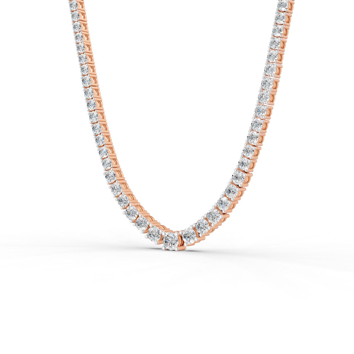 17.54 Ct Round Cut Graduation Moissanite Tennis Necklace 14K Yellow Gold Plated