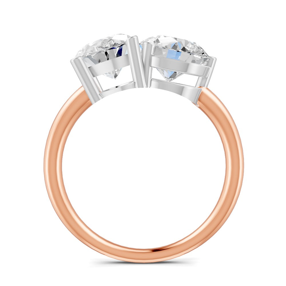 3.32 Ct Oval & Round Cut Real Moissanite Toi Et Moi Ring 14K Yellow Gold Plated