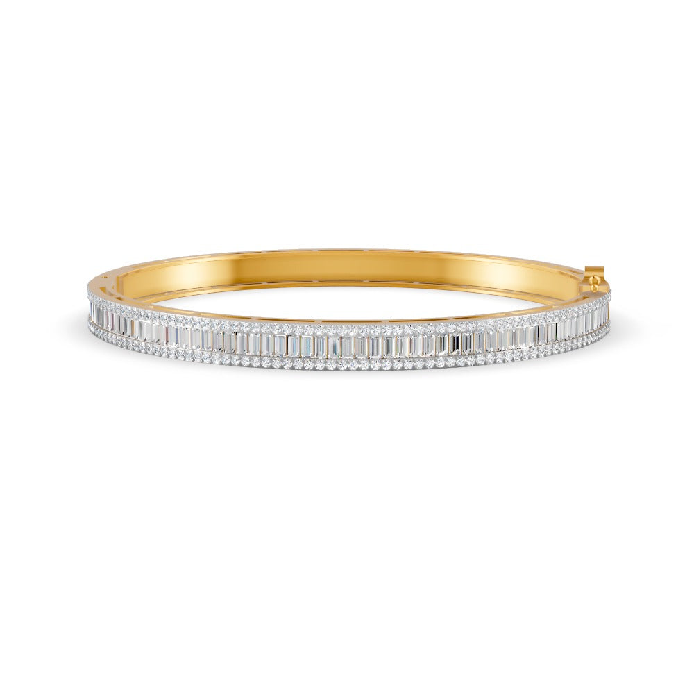 3.79 Ct Baguette & Round Natural Moissanite Women's Bangle Bracelet 14K Gold Plated