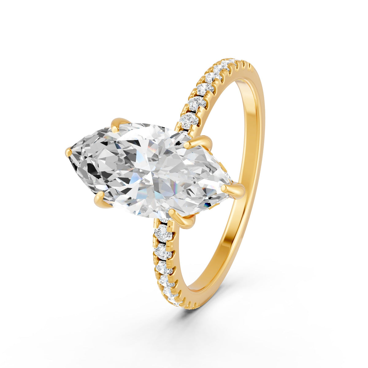 1.72Ct Marquise Cut Moissanite Hidden Halo Engegment Ring 14K Gold Plated