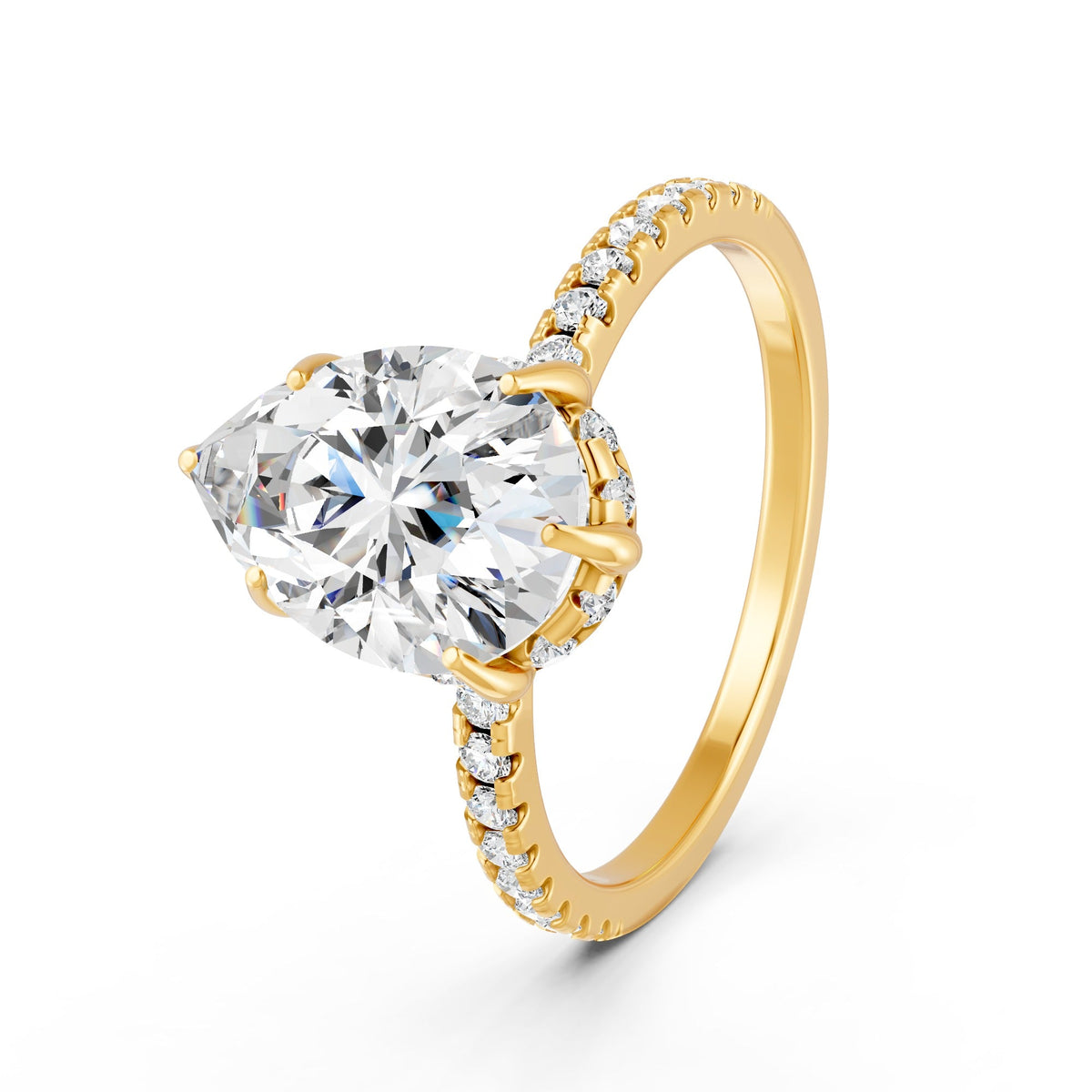 2.09Ct Pear Cut Moissanite Hidden Halo Engagement Ring 14K Gold Plated