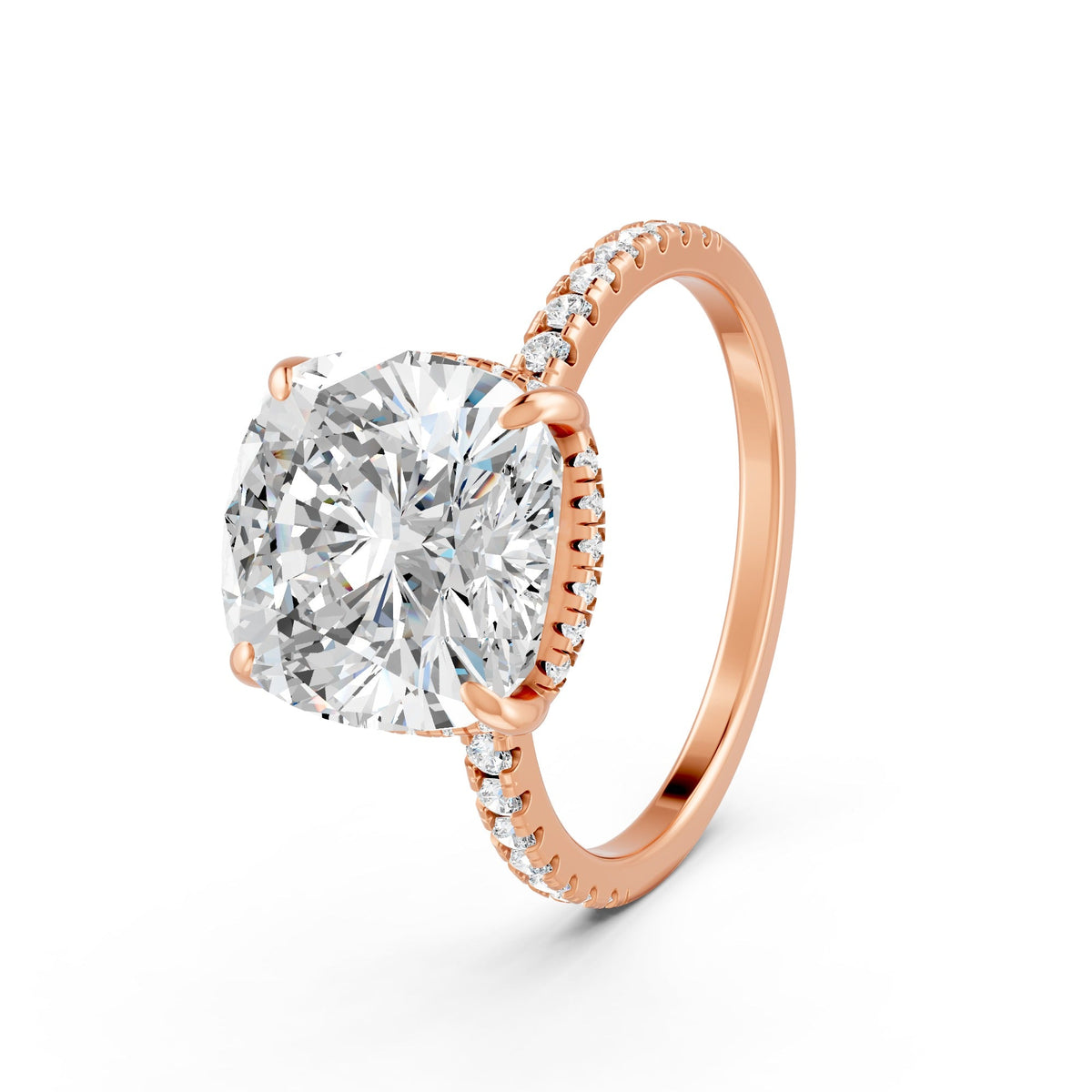 3.53Ct Cushion Cut Moissanite Hidden Halo Engagement Ring 14K Gold Plated