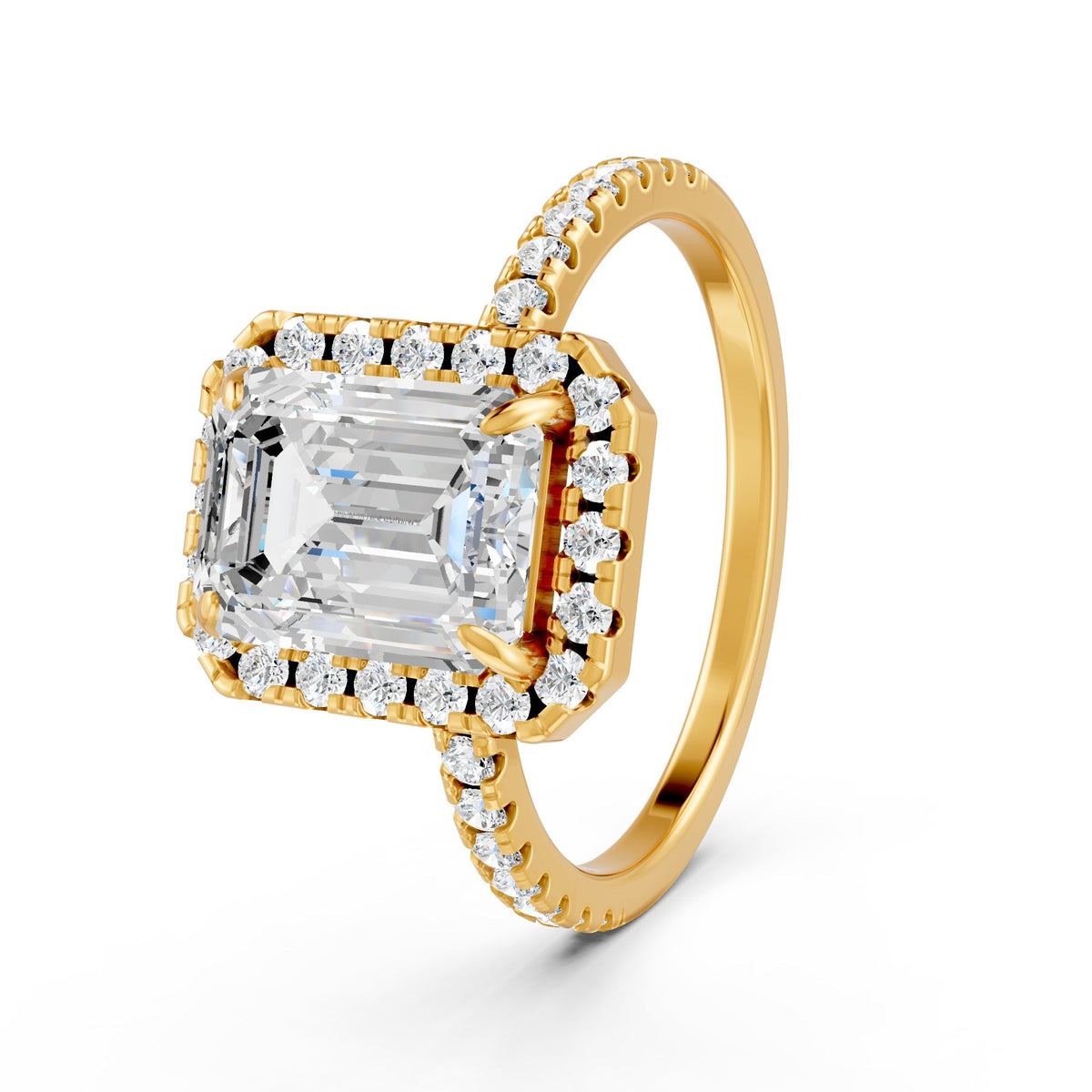 2Ct Emerald Cut Moissanite Engagement Ring 14K Gold Plated