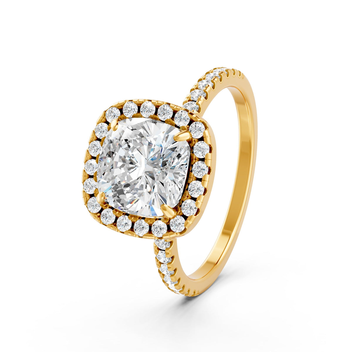 2.09 Ct Cushion & Round Cut Moissanite Engagement Ring 14K Gold Plated