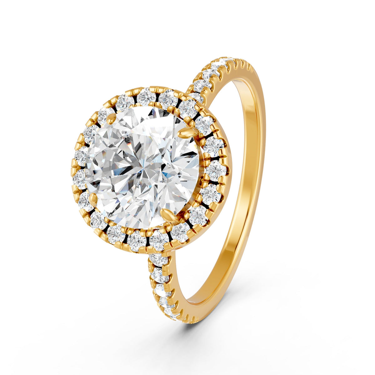 1.87Ct Round Cut Moissanite Halo Engagement Ring 14K Gold Plated