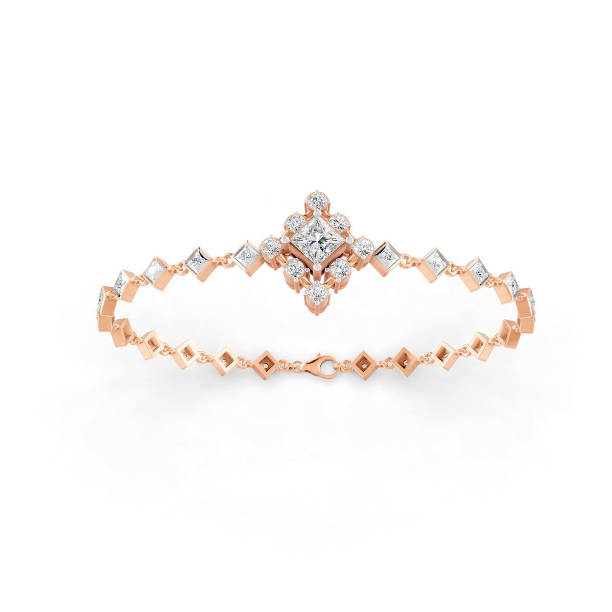 1.70 Ct Round Cut Moissanite Geometric Link Bracelet 14K Yellow Gold Plated