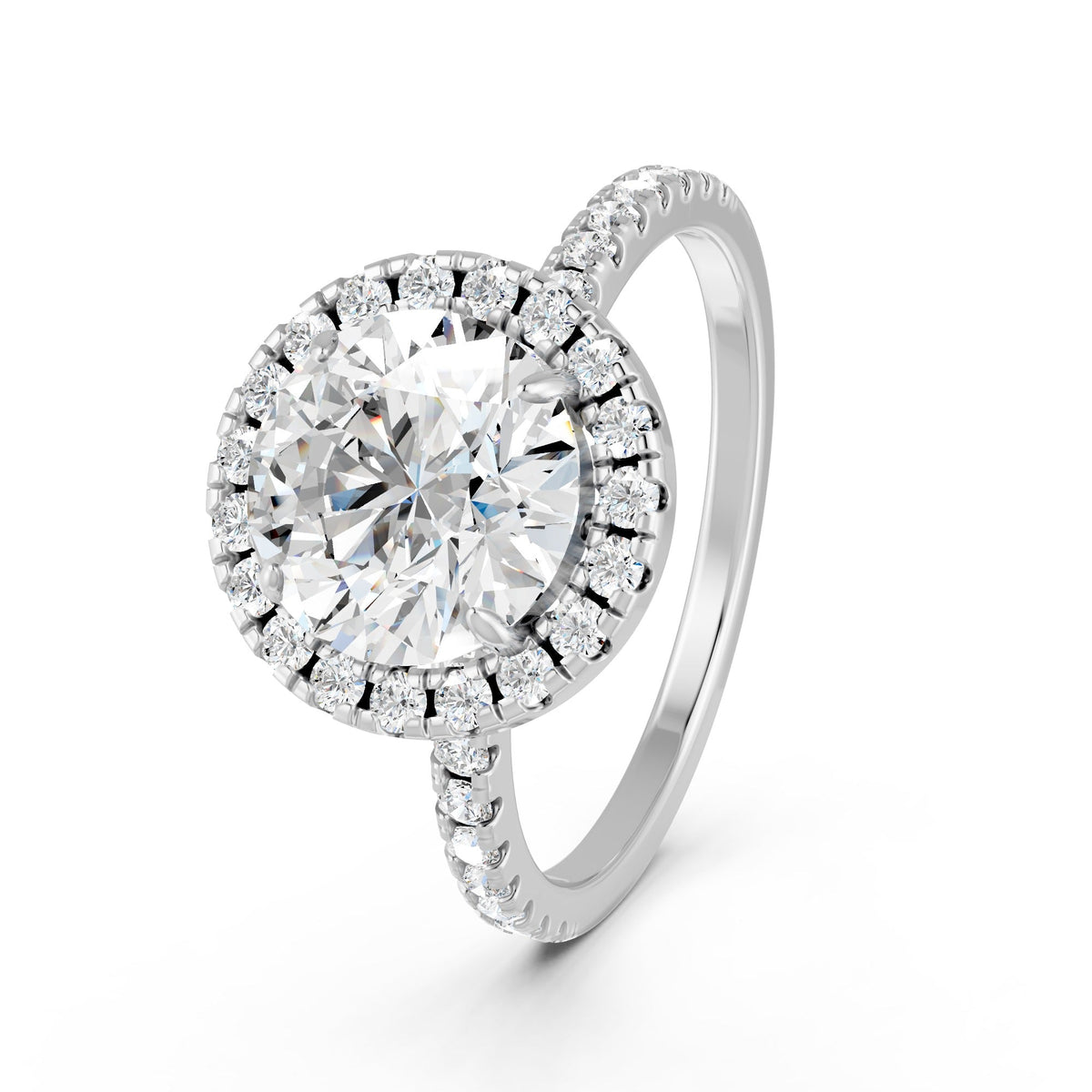 1.87Ct Round Cut Moissanite Halo Engagement Ring 14K Gold Plated