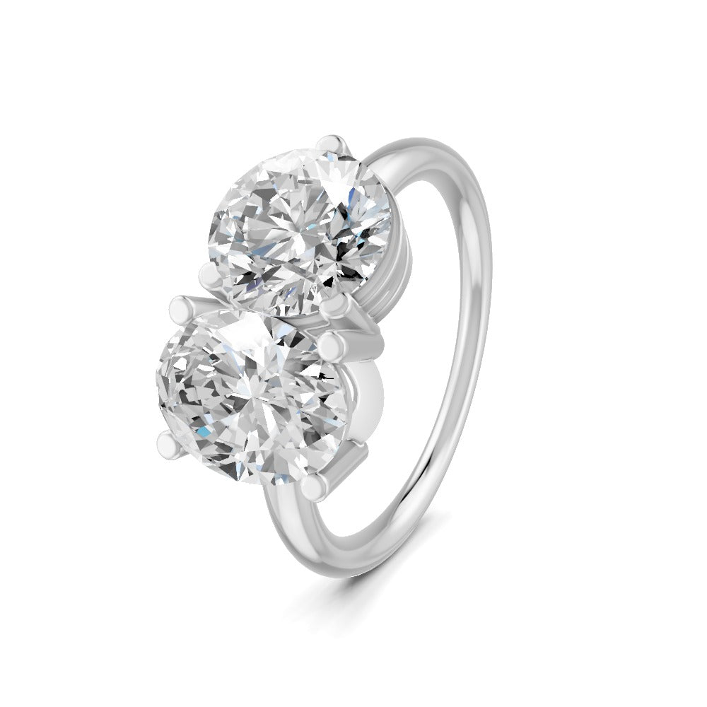 3.32 Ct Oval & Round Cut Real Moissanite Toi Et Moi Ring 14K Yellow Gold Plated