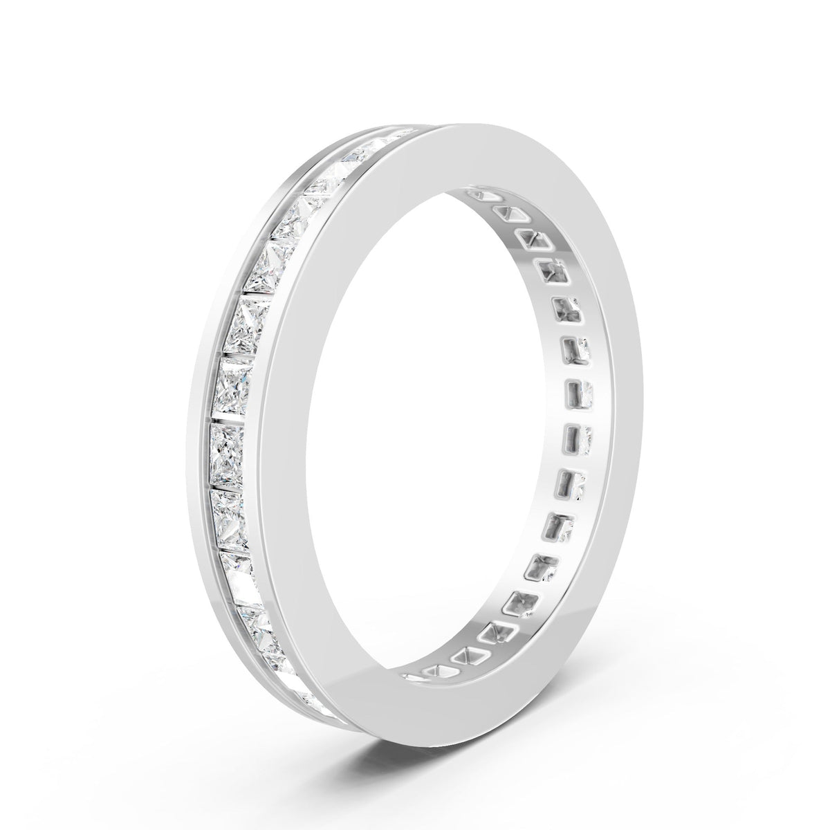 1.45Ct Princess Cut Moissanite Bezel Set Full Eternity Band Ring 14K Gold Plated