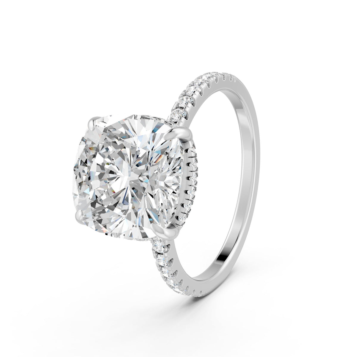 3.53Ct Cushion Cut Moissanite Hidden Halo Engagement Ring 14K Gold Plated