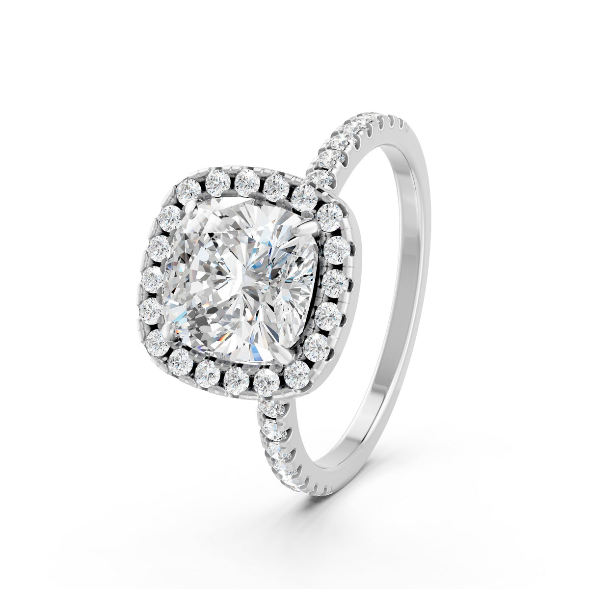 2.09 Ct Cushion & Round Cut Moissanite Engagement Ring 14K Gold Plated