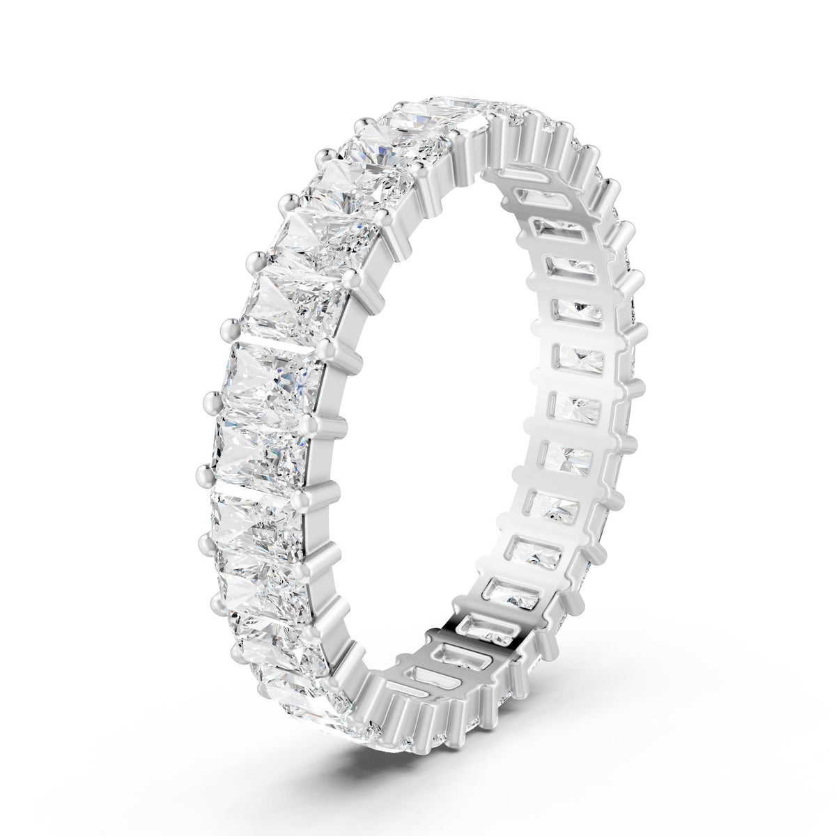 3.08 Ct Emerald Cut Moissanite Full Eternity Band Ring 14K Gold Plated