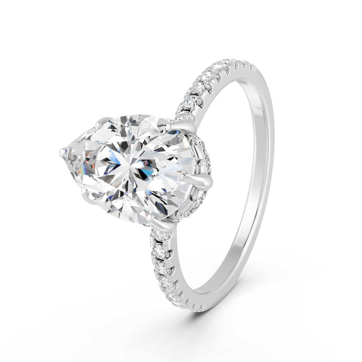 2.09Ct Pear Cut Moissanite Hidden Halo Engagement Ring 14K Gold Plated