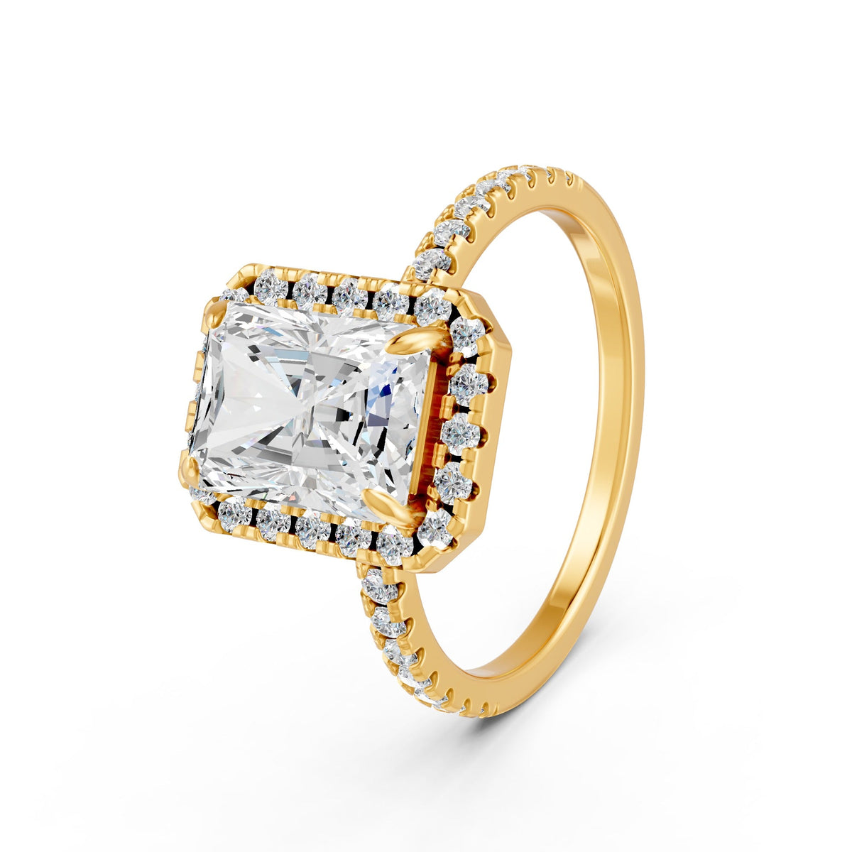 2.15Ct Emerald Cut Moissanite Halo Engagement Ring 14K Gold Plated