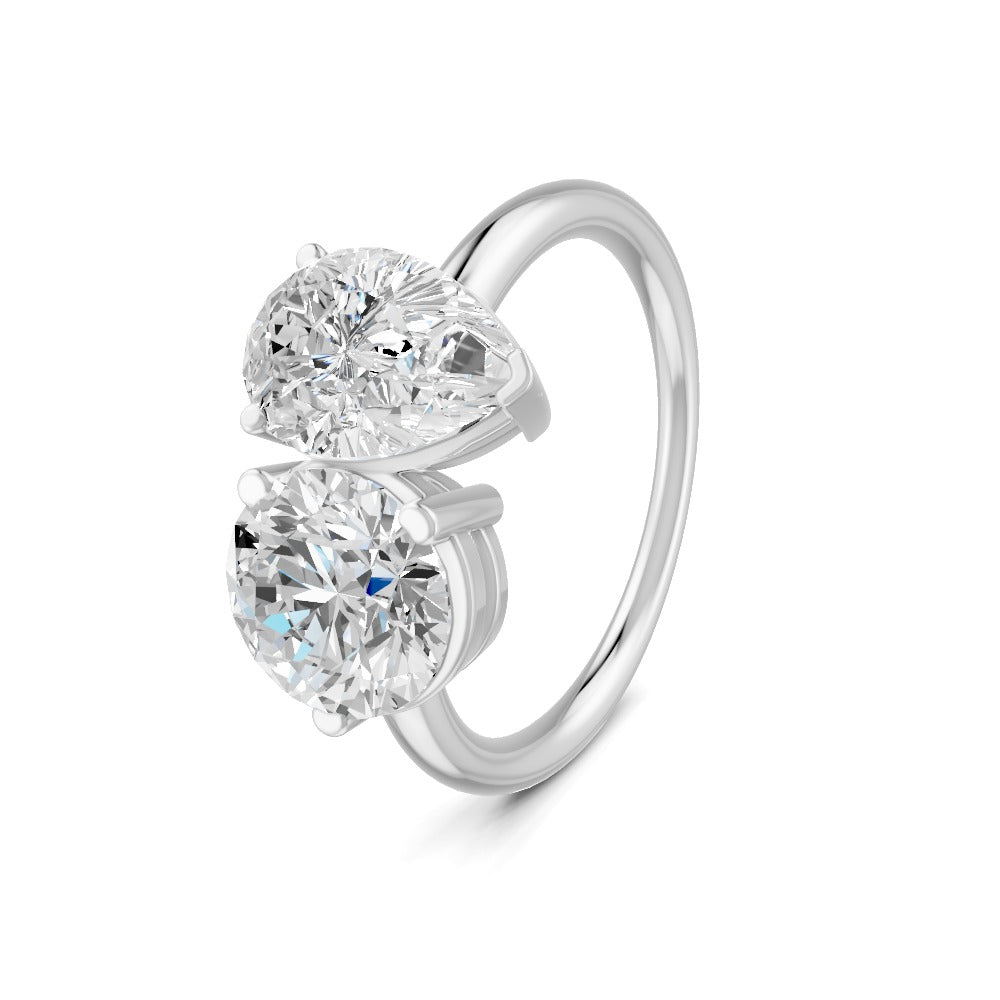 3.80 Ct Pear & Round Cut Real Moissanite Toi Et Moi Ring 14K Yellow Gold Plated