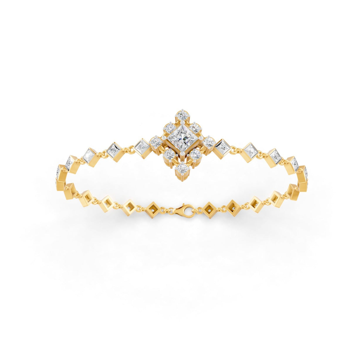 1.70 Ct Round Cut Moissanite Geometric Link Bracelet 14K Yellow Gold Plated
