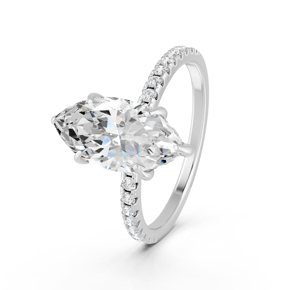 1.72Ct Marquise Cut Moissanite Hidden Halo Engegment Ring 14K Gold Plated