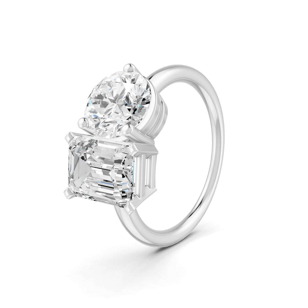 4 Ct Emerald & Round Cut Real Moissanite Toi Et Moi Ring 14K Yellow Gold Plated
