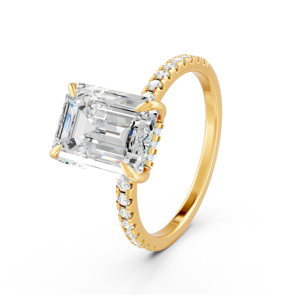 2.80Ct Emerald & Round Cut Moissanite Engagement Ring 14K Gold Plated