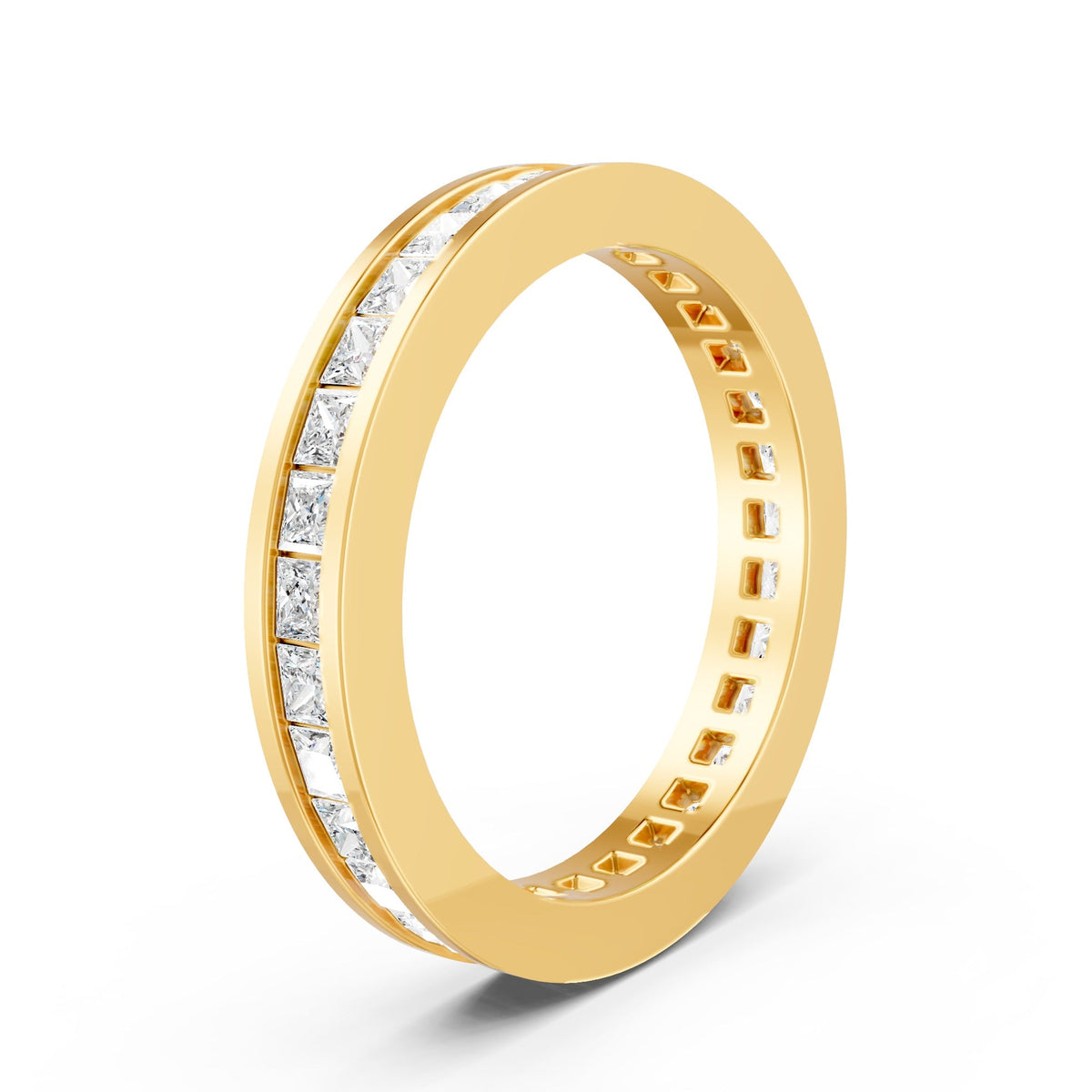 1.45Ct Princess Cut Moissanite Bezel Set Full Eternity Band Ring 14K Gold Plated
