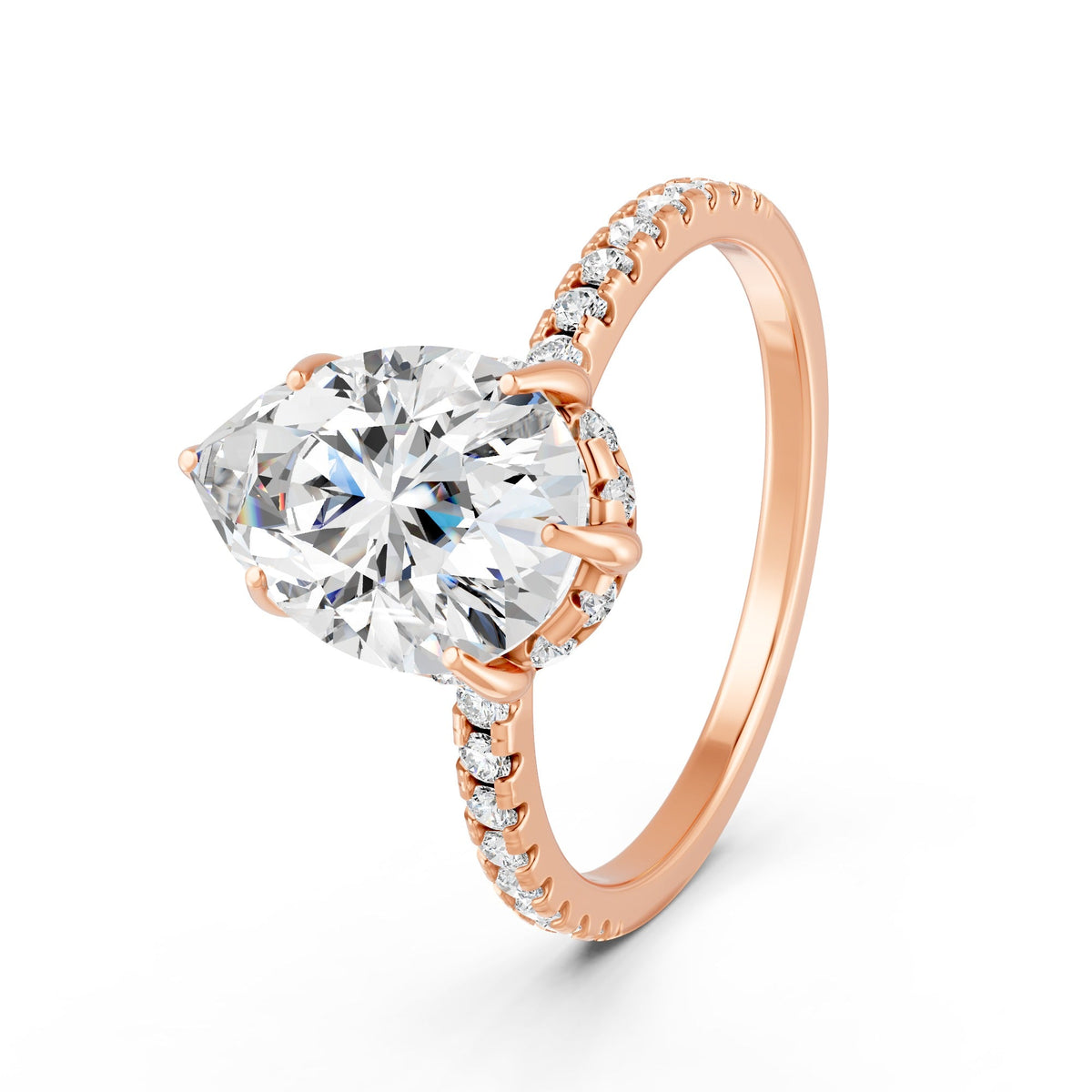 2.09Ct Pear Cut Moissanite Hidden Halo Engagement Ring 14K Gold Plated