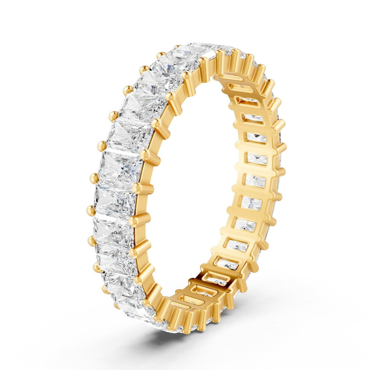 3.08 Ct Emerald Cut Moissanite Full Eternity Band Ring 14K Gold Plated