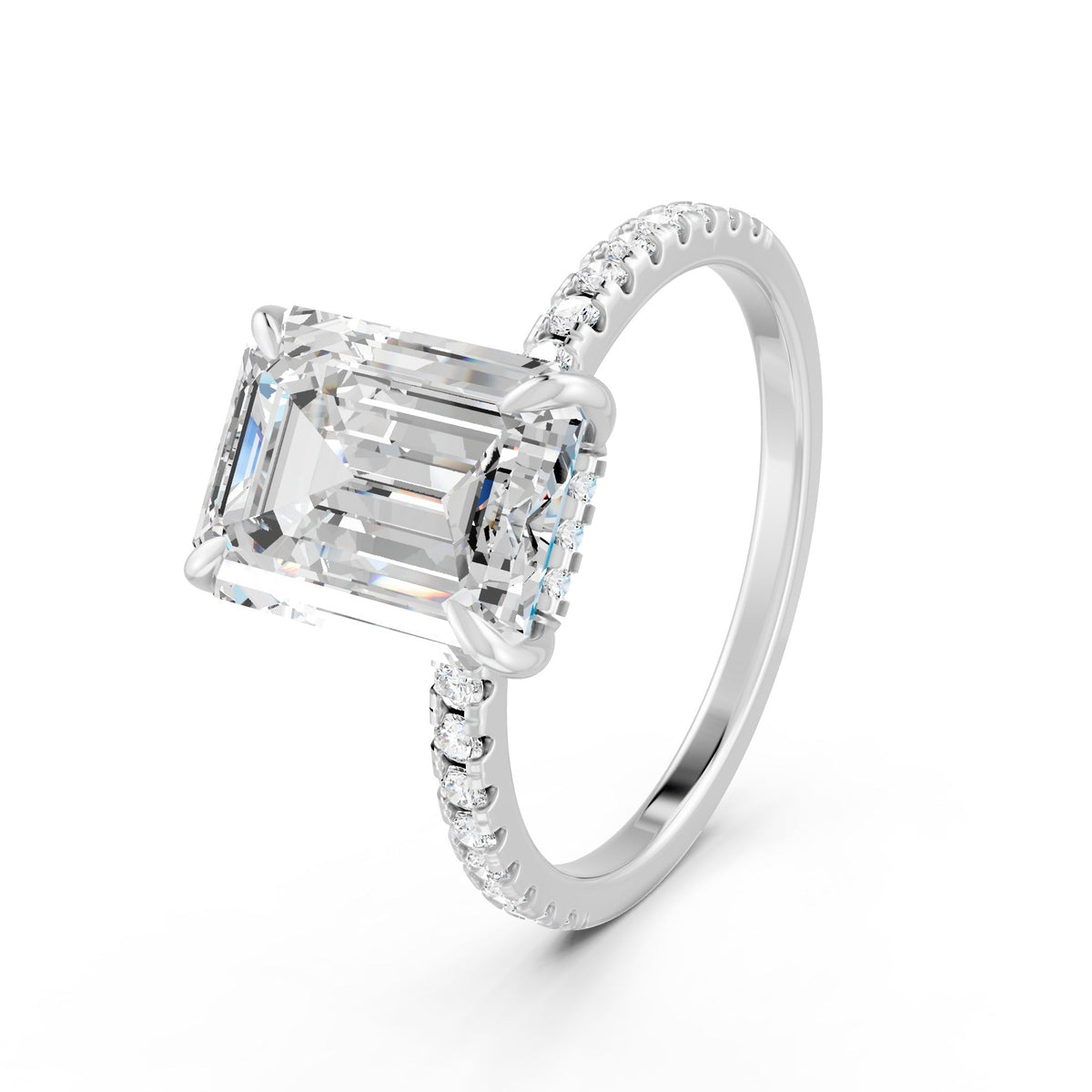 2.80Ct Emerald & Round Cut Moissanite Engagement Ring 14K Gold Plated