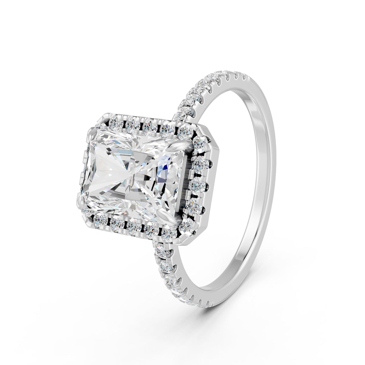 2.15Ct Emerald Cut Moissanite Halo Engagement Ring 14K Gold Plated