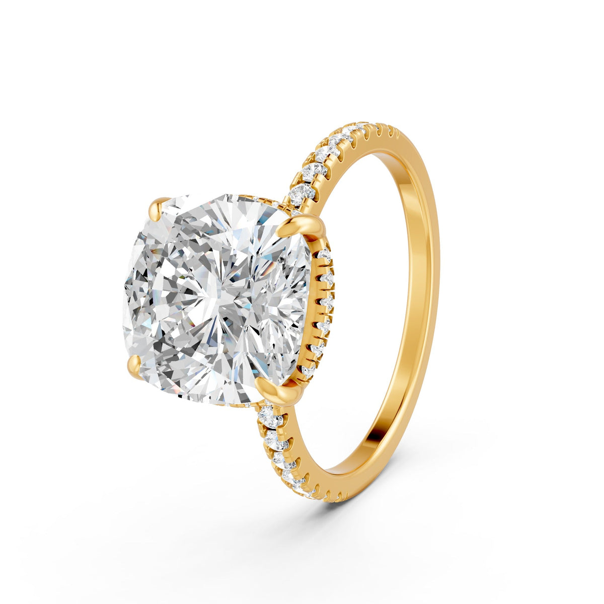 3.53Ct Cushion Cut Moissanite Hidden Halo Engagement Ring 14K Gold Plated