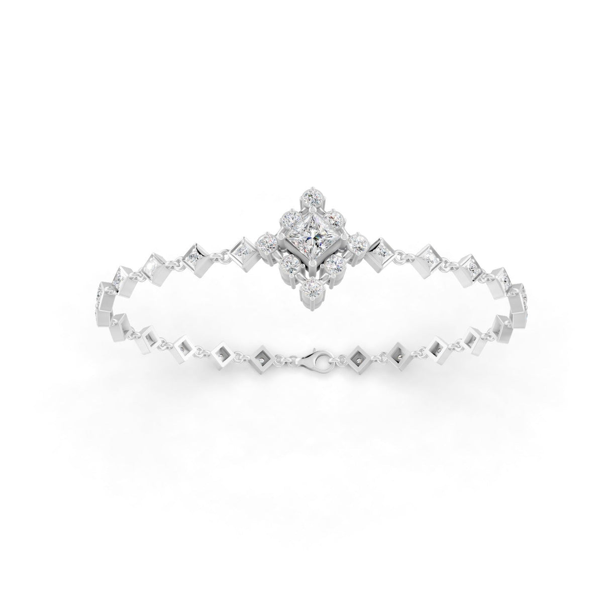 1.70 Ct Round Cut Moissanite Geometric Link Bracelet 14K Yellow Gold Plated