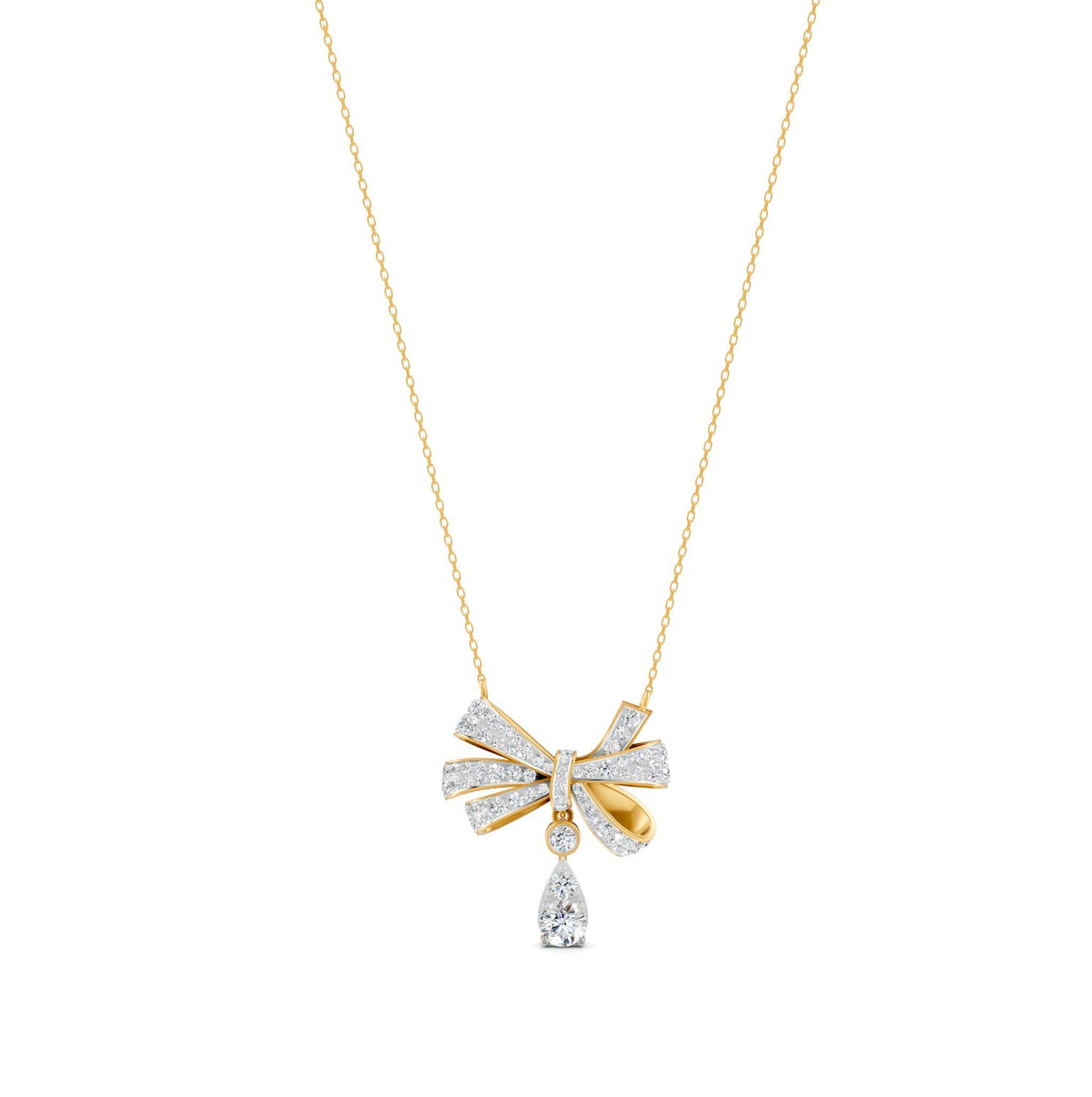 1.69 Ct Round Cut Moissanite Bow Pendant Necklace In 14K Yellow Gold Pllated