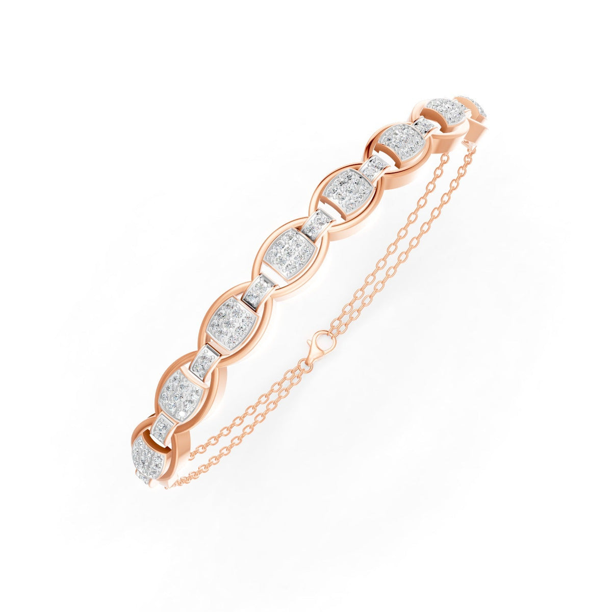 0.84 Ct Round Cut Moissanite Geometric Cluster Link Bracelet 14K Yellow Gold Plated