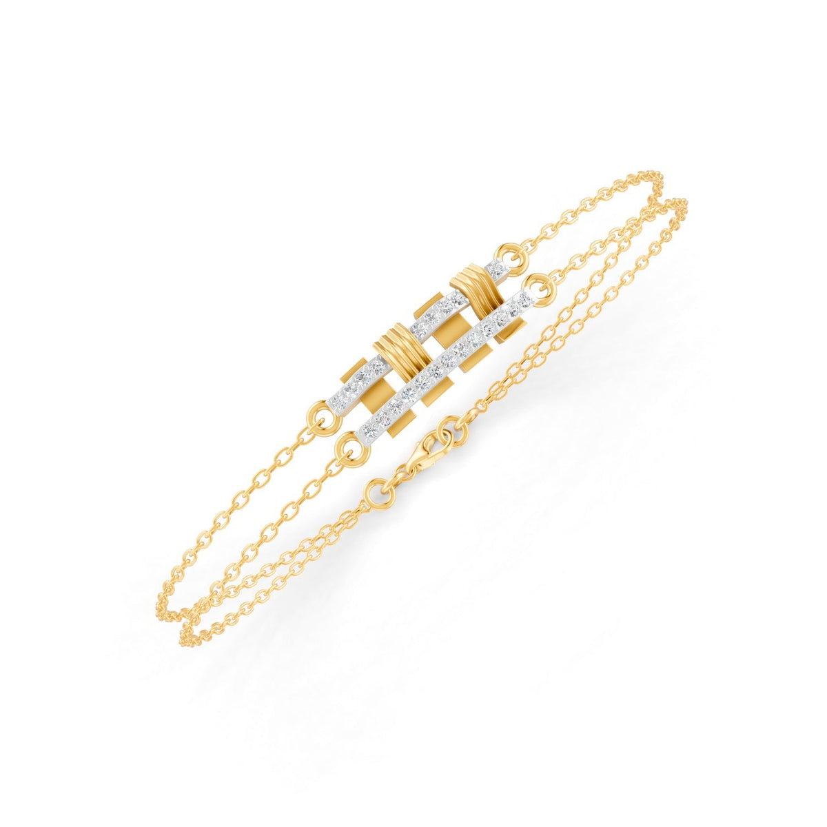 0.27 Ct Round Cut Moissanite Minimalist Bar Chain Bracelet 14K Yellow Gold Plated