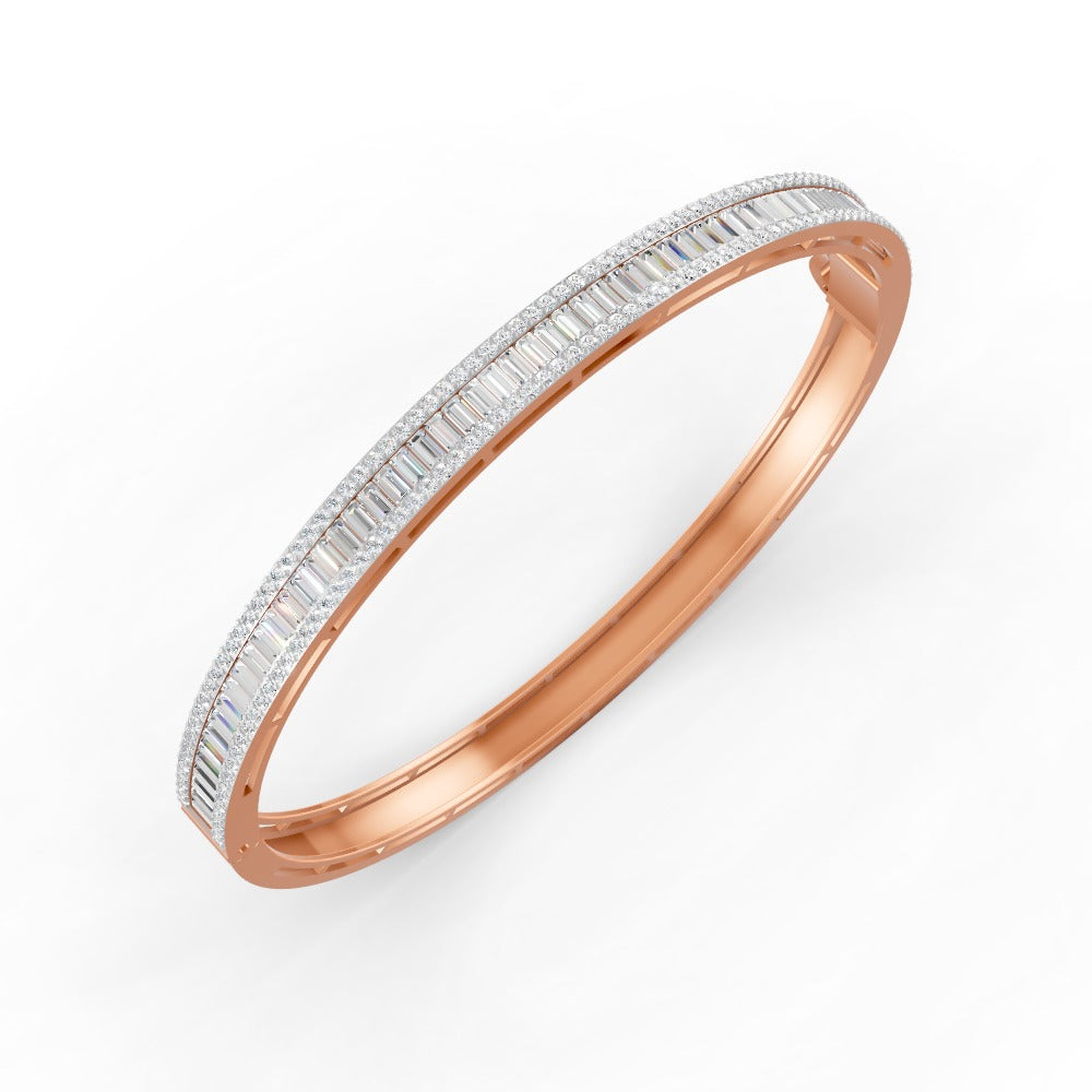 3.79 Ct Baguette & Round Natural Moissanite Women's Bangle Bracelet 14K Gold Plated