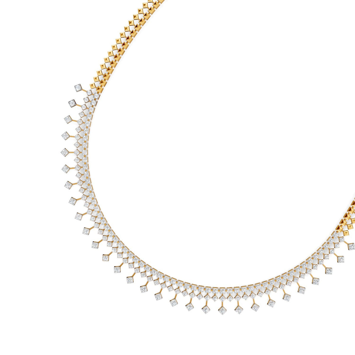 4.51 Ct Round Cut Moissanite Fringe Statement Necklace In 14K Yellow Gold Plated