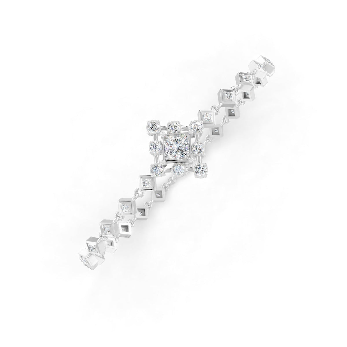 1.70 Ct Round Cut Moissanite Geometric Link Bracelet 14K Yellow Gold Plated