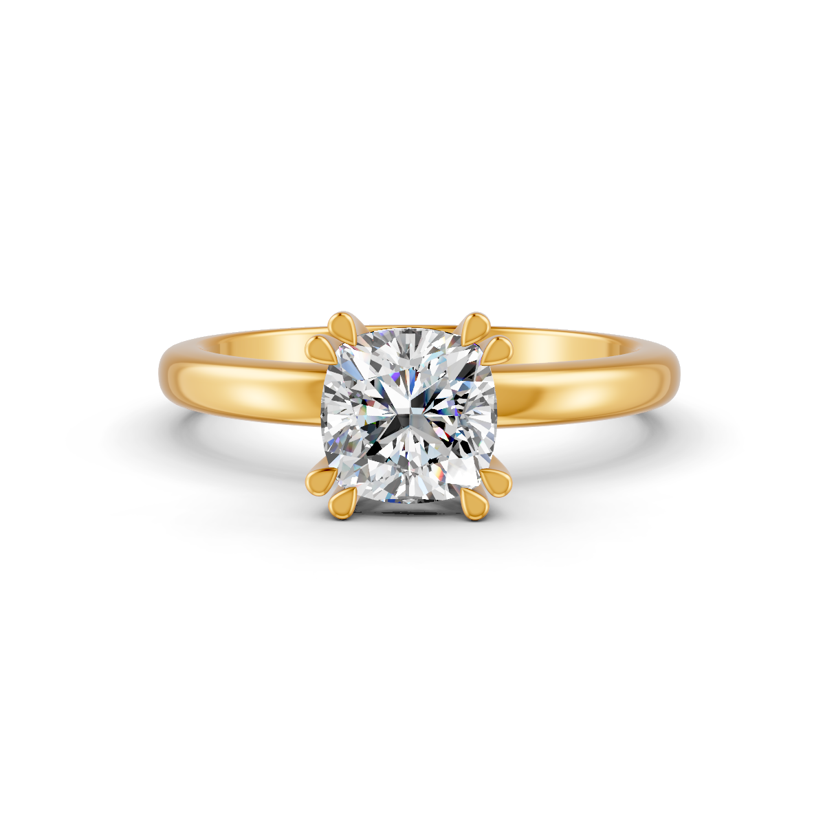 1-5 Ct Cushion Cut Real Moissanite Double Prong Solitaire Ring 14K Yellow Gold Plated