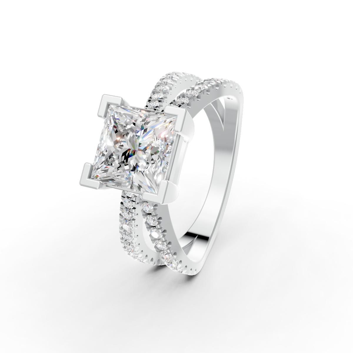 3.66Ct Princess Cut Certified Moissanite Women Engagement Ring 14K Yellow Gold Plated