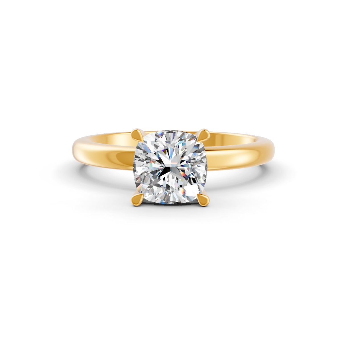 1-5 Ct Cushion Cut Real Moissanite 4 Prong Solitaire Ring 14K Yellow Gold Plated
