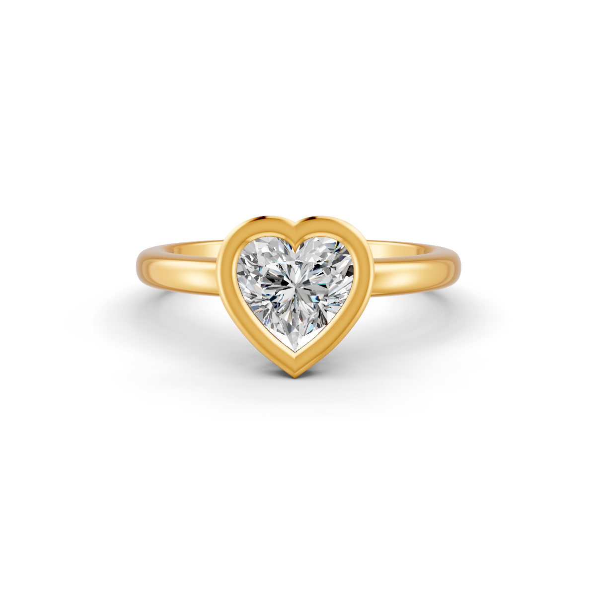 1-5 Ct Heart Cut Real Moissanite Bezel Set Solitaire Ring 14K Yellow Gold Plated