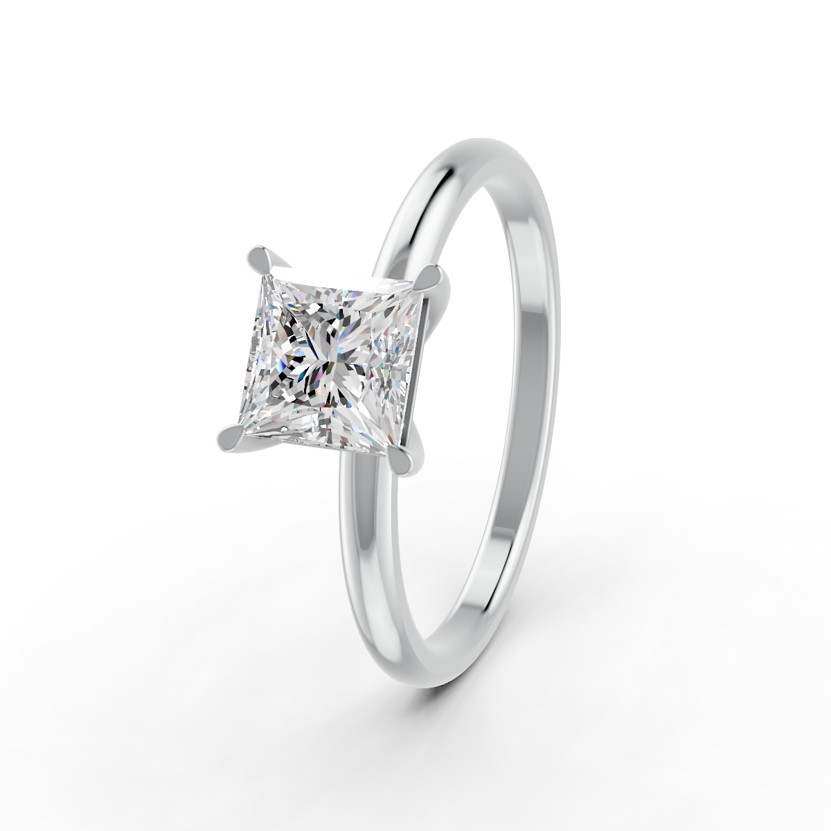 1-5 Ct Princess Cut Real Moissanite 4 Prong Solitaire Ring 14K Yellow Gold Plated