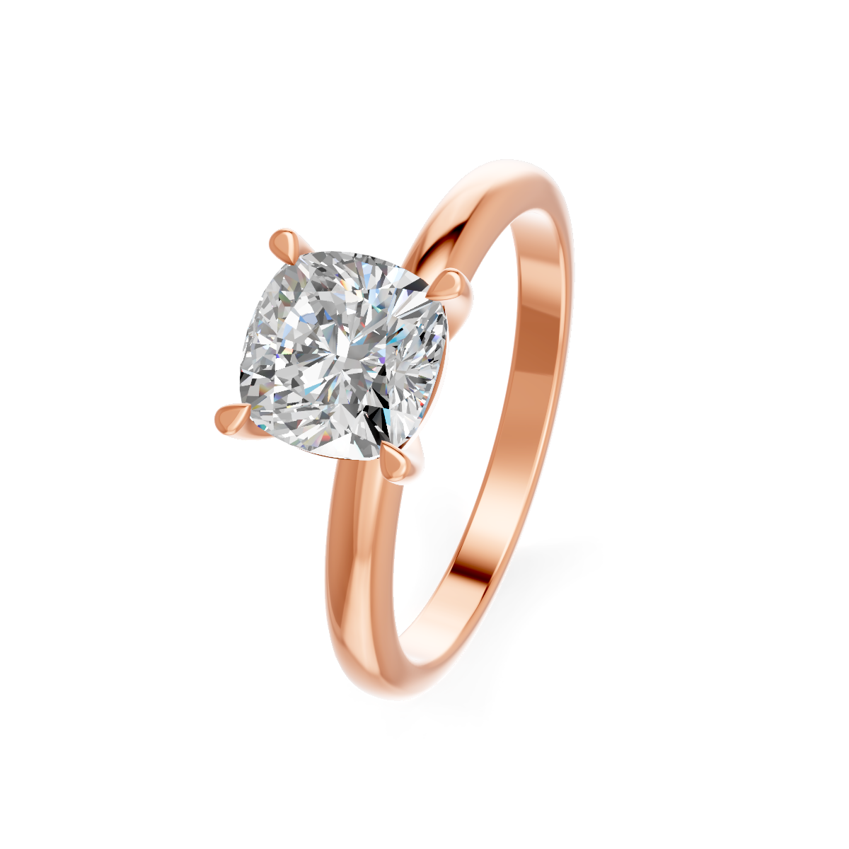 1-5 Ct Cushion Cut Real Moissanite 4 Prong Solitaire Ring 14K Yellow Gold Plated