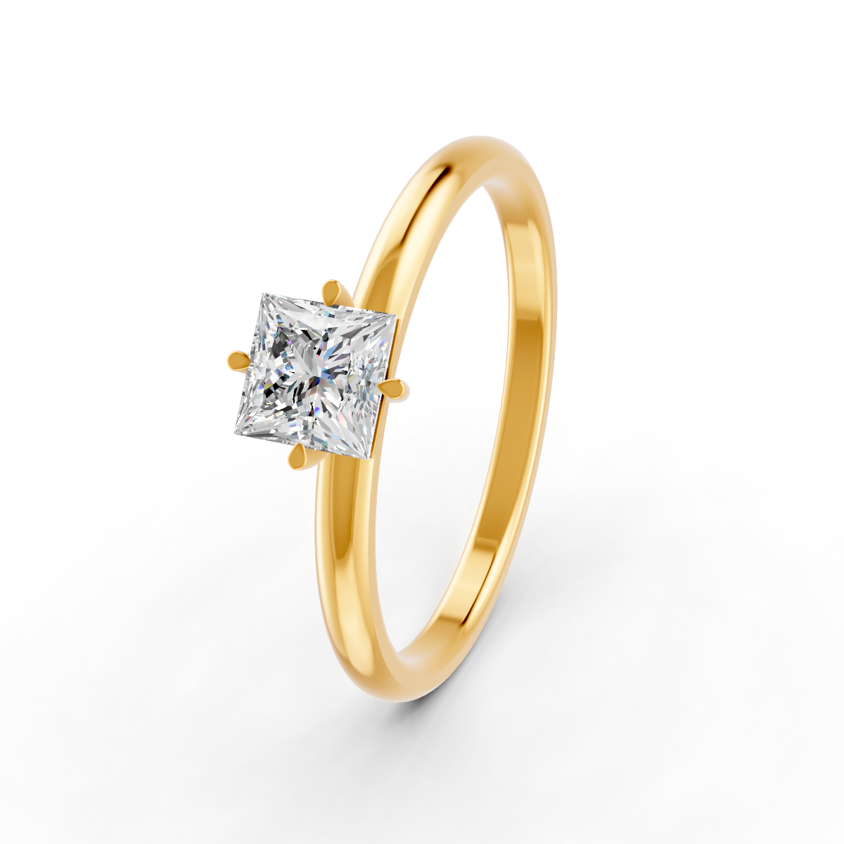 1-5 Ct Princess Cut Real Moissanite Claw Prong Solitaire Ring 14K Yellow Gold Plated