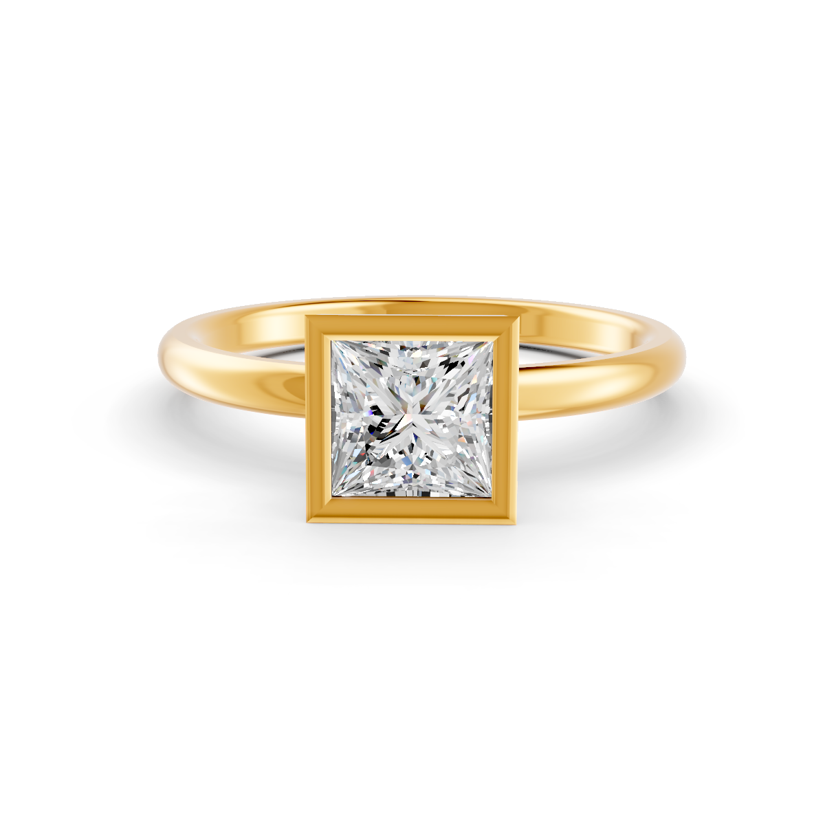 1-5 Ct Princess Cut Real Moissanite Bezel Set Solitaire Ring 14K Yellow Gold Plated